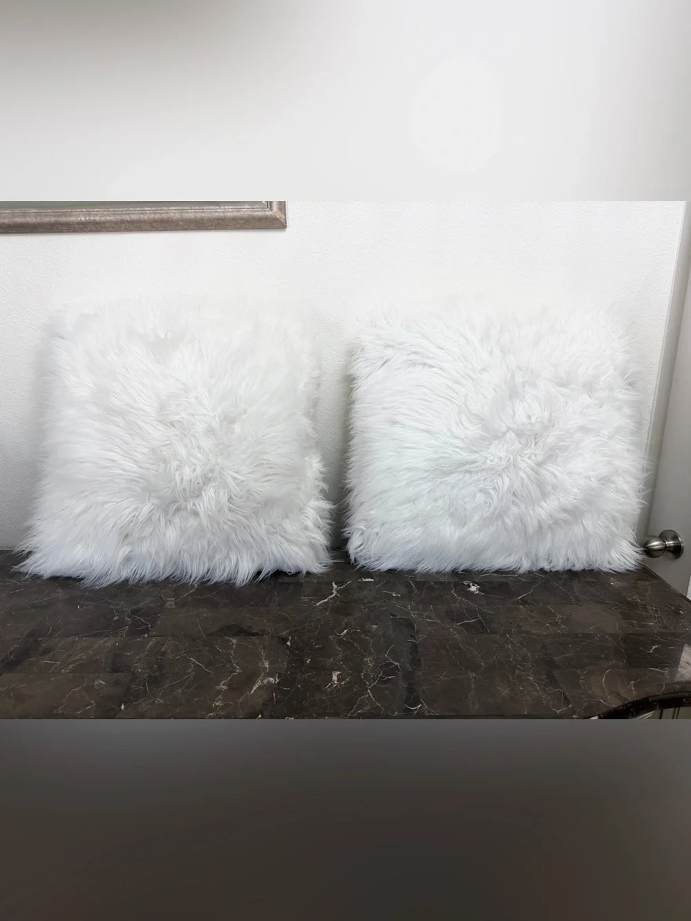 White Faux Fur Accent Pillows (Set of 2)